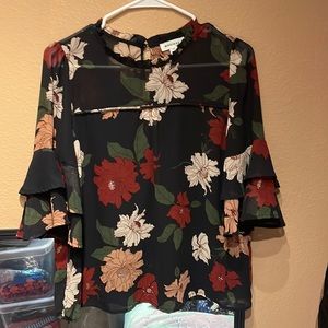 Women’s Black Floral Blouse. Size Medium